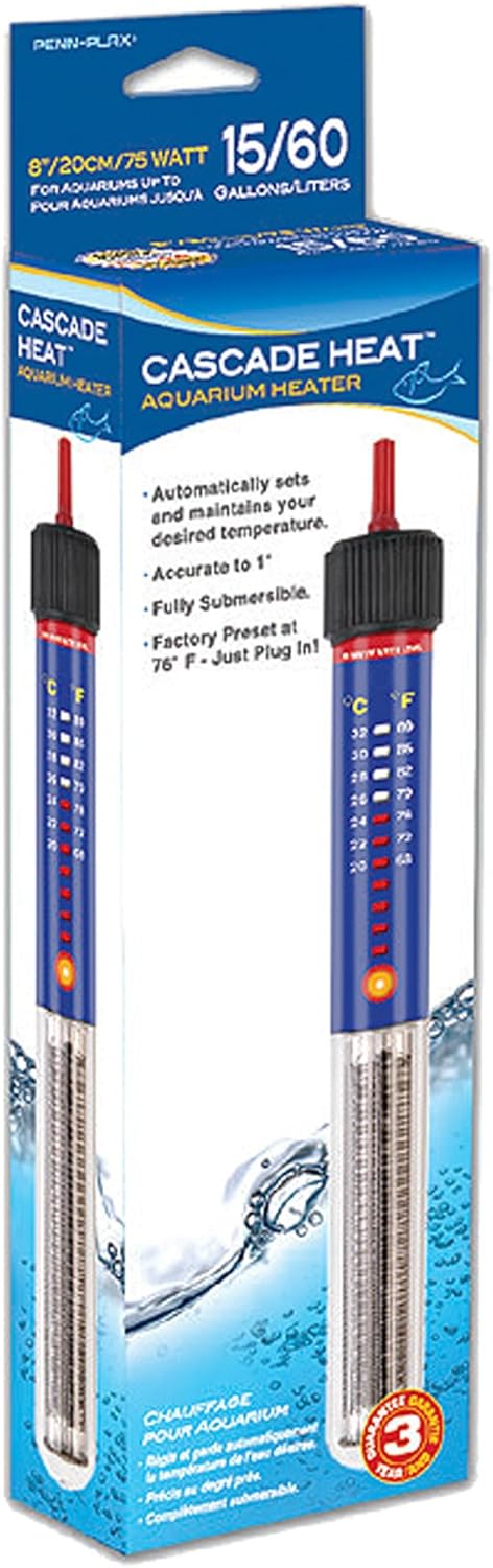 Penn-Plax Cascade Heat Aquarium Heater – Fully Submersible – Great for Freshwater and Saltwater Fish Tanks, 25 Watt,