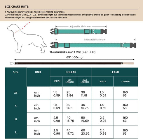 Premium Dog Combo Collar & Leash Set, Durable Metal Buckle, Fashionable Recycled Webbing, Size S, Bamboo