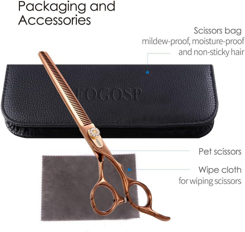 Professional Double Sided Dog Thinning Shears 7'' - 48 Teeth Blender Scissors, 25% Thinning Rate, Japan 440C (Bronze)
