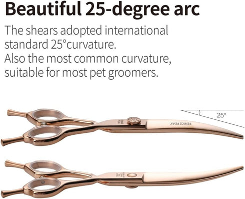 Fenice Peak Curved Dog Grooming Scissors, Champagne Gold 440C Stainless Steel, Professional Pet Cutting Shears for