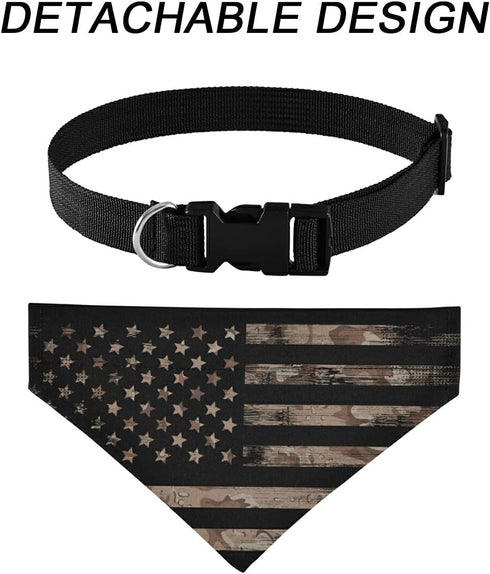 July Fourth Dog Bandanas with Adjust Buckle, American USA Flag with Desert Camouflage, Independence Day Dog Bandana