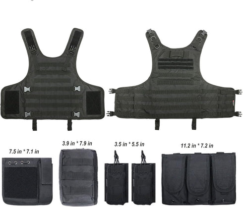Tactical Vest for Men, Black Molle Airsoft Vest and Cap, Protective Equipment, Tactical Gear