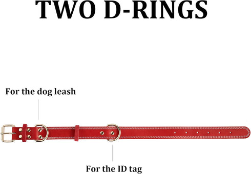 Genuine Leather Dog Collar, Heavy Duty Wide Collar for Small, Medium, Large, Extra Large Dogs (S: 0.8" Wide, Red)