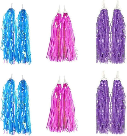lasenersm 6 Pairs Bike Handlebar Streamers, Tassels for Girls Boys Bicycle Grips Accessories (Blue, Pink, Purple)