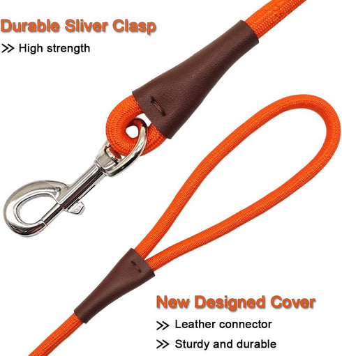 MayPaw 4 FT/6 FT/8 FT/10 FT Dog Leash, Classic Solid Colors, Strong Nylon Rope Reinforced with Leather, Heavy Duty