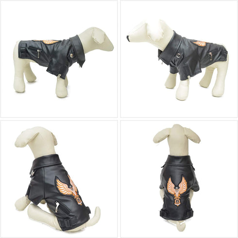 Lovelonglong Black Eagle Embroidery Dog Leather Jacket, Warm Coats for Large Medium Small Dogs, XL