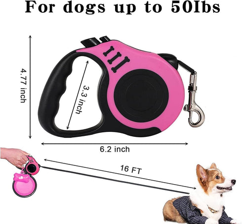 Retractable Dog Leash, Heavy Duty for Small Dog or Cat up to 26 lbs, 16FT Tangle-Free Nylon Tape with Waste Bag