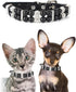 Black Beaded Dog Collar, Male Pearl Cat Collar with Crystal Diamond Rhinestone, Cute PU Leather Necklace for Small