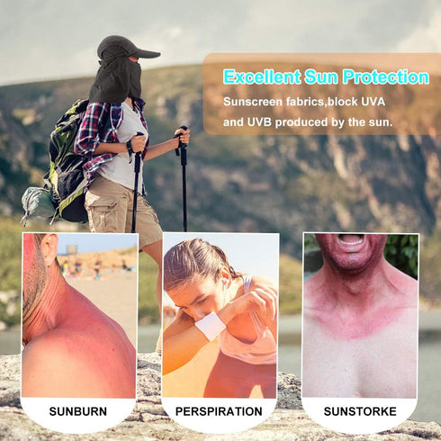 Foldable Sun Cap with Face Mask Neck Flap, Fishing Hats, UPF 50+ Protection Caps