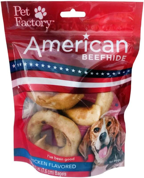 Pet Factory American Beefhide Dog Chew Treats, 3" Bagels, Chicken Flavor, 4 Count/1 Pack