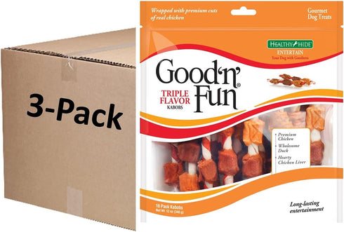 Good'n'Fun Triple Flavored Rawhide Kabobs for Dogs, 12 Oz (3 Pack)