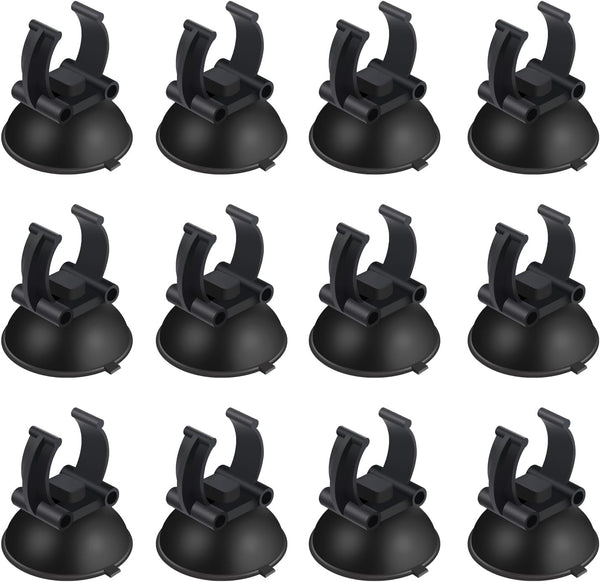 AQUANEAT 12 Pack Black Aquarium Suction Cup Clips, for Heater, Tubing Hose, Plant, Decoration (Middle 1").