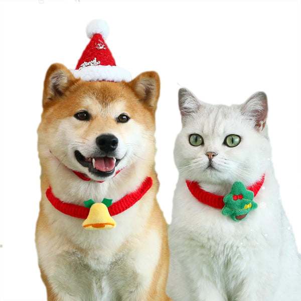 Pet Christmas Handmade Bow Tie - 2pcs Cats and Dogs Xmas Scarf Collar Bow Ties, Adjustable Pet Towel Bibs for Christmas