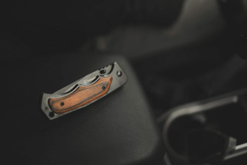 Smith & Wesson 8.5in S.S. Folding Knife - 3.7in Drop Point Blade with S.S. and Real Wood Insert Handle