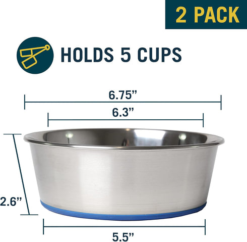 Our Pets Durapet Stainless Steel Bowl, 5 Cups, 6.9"X6.9"X2.5"