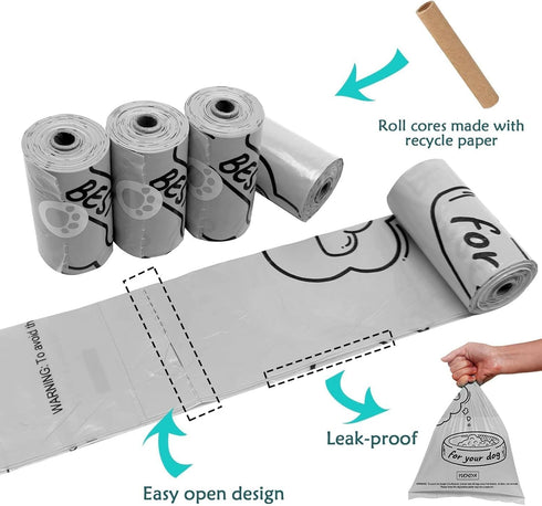 Dog Poop Waste Bags Holder with LED Flashlight, Cute Poo Bags Dispenser for Pet Leash, 2 Pack (Sky Blue)