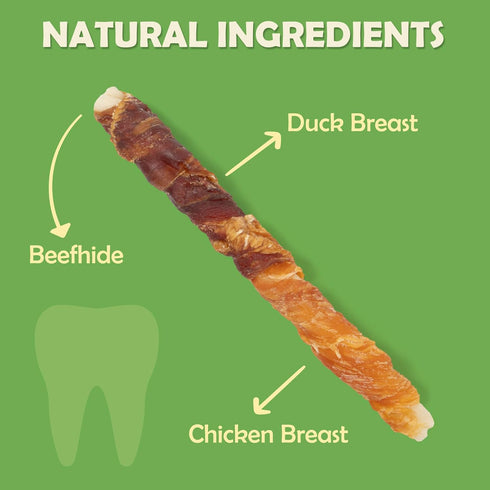 MON2SUN 5 Inch 21.16 oz (40 Count) Dog Treats Double Flavor Chicken & Duck Wrapped Rawhide Sticks, Teeth Cleaning