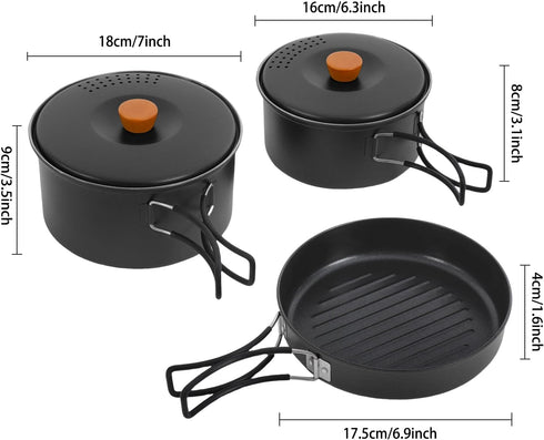 Josbuynls Set, 304 2-3 Camping Cookware Pots and Pans Stainless Stee Camping Cookware Mess Kit with Frying Pan Large