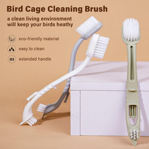 Bird Cage Cleaner with Two Brush Heads, Long Handle Tool for Cleaning Bird Cages and Kennels