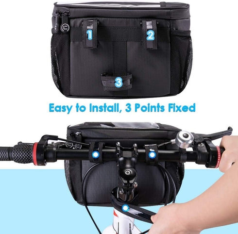 WOTOW Bike Handlebar Insulated Bag, Front Phone Bag Cooler Storage Pouch with TPU Touch Screen for Cycling Accessories