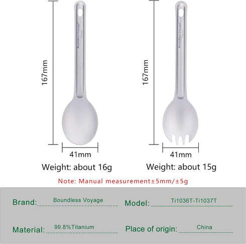 Set 2 Packed Boundless Voyage Camping Spork and Spoon Titanium Tableware Reusable Outdoor Flatware with Storage Bag