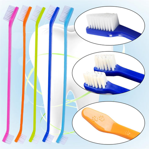 200PCS Set, 5 Pet Toothbrush Colors Dual-Ended Dog Cat Tooth Brushes Bulk for Small Medium Large Dogs Cats, Soft