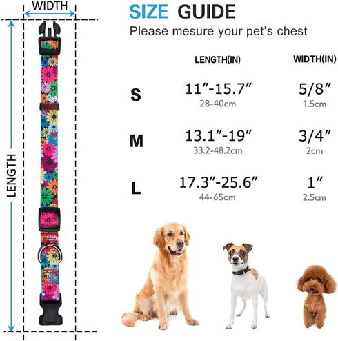 Rhea Rose Dog Collar for Small Dogs, Floral Pattern for Girl and Boy Dogs