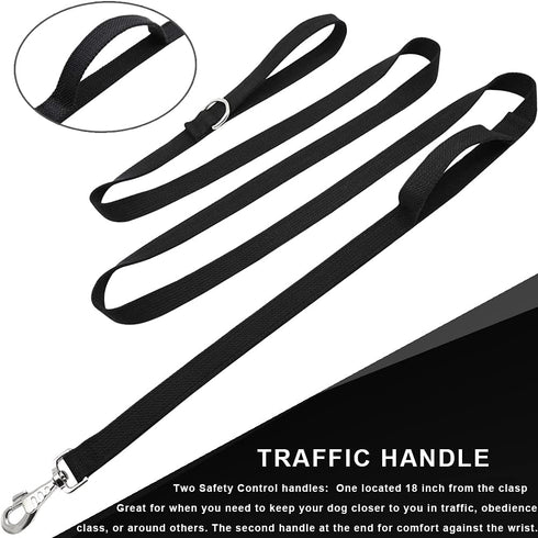 8ft Double Handle Traffic Dog Leash, Heavy Duty Tactical Nylon Training Leash with 2 Traffic Control Handles