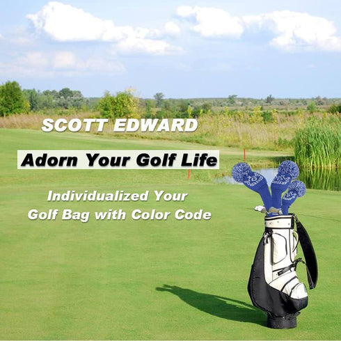 Scott Edward Golf Headcovers Set of 3 for Woods - Fits Driver (460cc), Fairway Wood & Hybrid (UT)