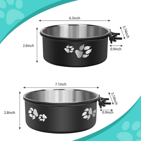 Kennel Water Bowl, Stainless Steel Dog Crate Water Bowl No Spill, 2 Pack Hanging Dog Bowls for Kennel Cage Crate, Metal Pet Dog Food Water Bowl Feeder Dish for Medium Large Size Dogs