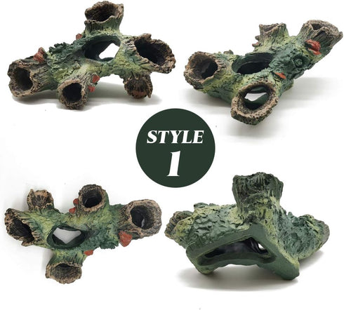 TIHOOD 3PCS Decaying Trunk Aquarium, Betta Fish Ornament, Freshwater Ornament - Resin Aquarium Decoration Log, Fish Tank Wood with Holes and Aquarium Caves