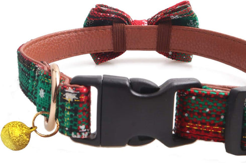 KUDES 2 Pack Christmas Snowflake Dog Collars, Breakaway with Bow Tie and Bells for Small/Medium/Large Pets, Red & Green