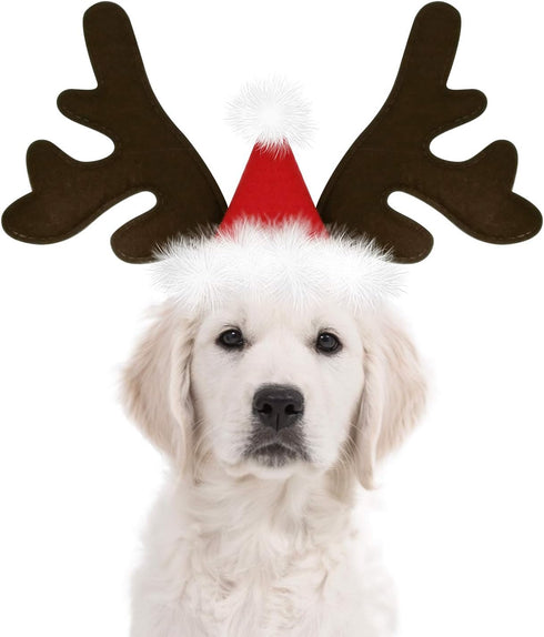 KUDES Dog Christmas Reindeer Antlers Headband, Classic Elk Hat Headwear Pet Costumes Accessories