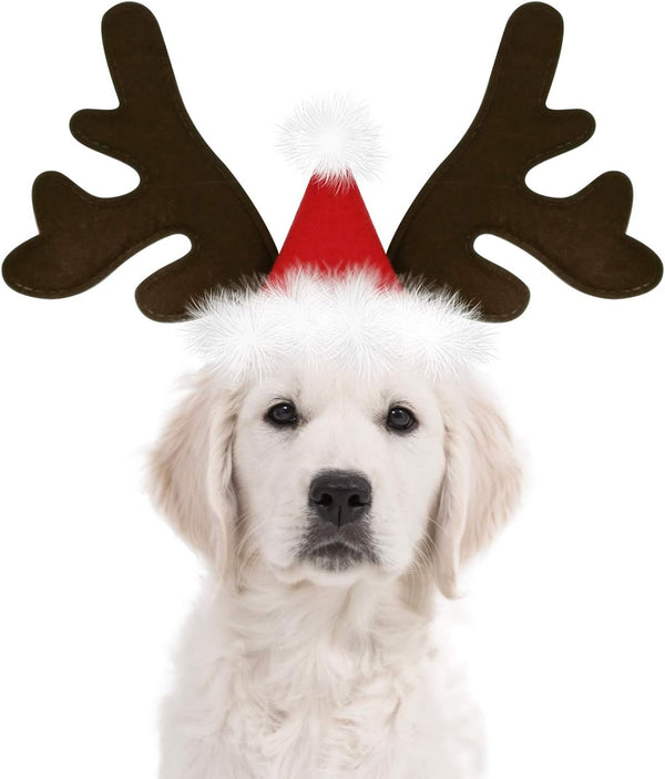 KUDES Dog Christmas Reindeer Antlers Headband, Classic Elk Hat Headwear Pet Costumes Accessories