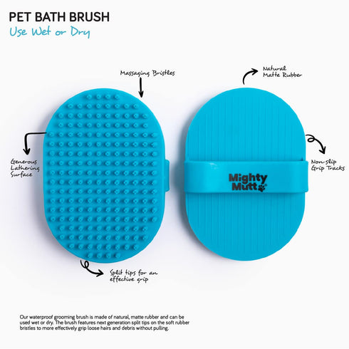 Mighty Mutt Dog Bath Brush - Massage Rubber Soft Bristle Brush for Easy Grooming - Wet or Dry Shampoo Brush - 1 pc