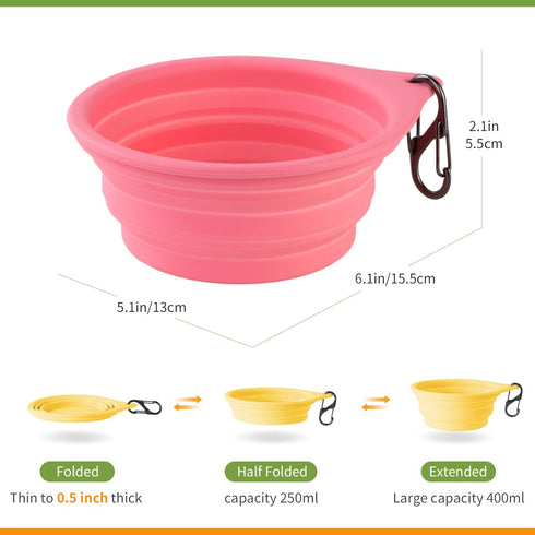 Dog Bowl Travel Collapsible Bowls, 2 Pack, Portable Foldable Water Dish for Cats and Dogs