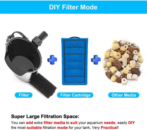 DaToo Aquarium Power Filter, Ultra Silent Small Fish Tank Filter 5W for 10 to 20 Gallon Tanks