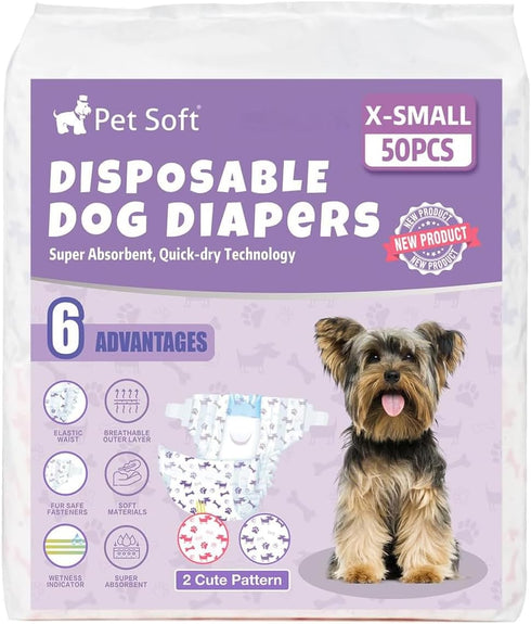 50pcs Pet Soft Female Dog Diapers - Disposable Doggie Diapers with Wetness Indicator, Puppy & Cat Diaper Super