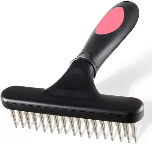 Pet Grooming Rake Comb for Dogs & Cats - Double Row Pins for Shedding, Dematting, Safe Grooming & Deshedding Brush