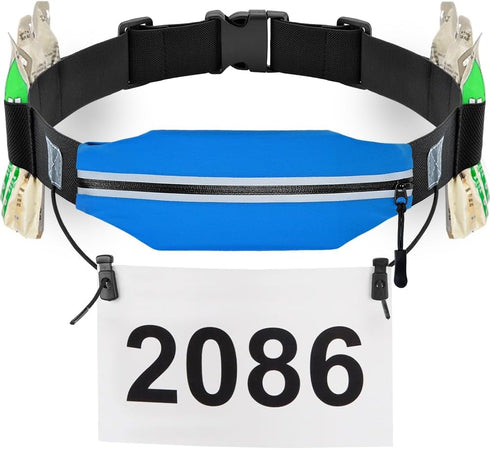 RJ-Sport Triathlon Belt with Pouch - Race Number Bib Holder with 6