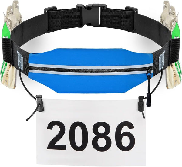 RJ-Sport Triathlon Belt with Pouch - Race Number Bib Holder with 6