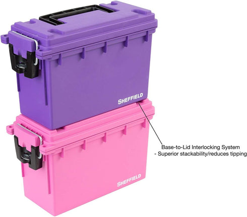 Sheffield 12632 Ammo Storage Box, Pistol, Rifle, or Shotgun, Tamper-Proof Locking, Water Resistant, Stackable, Made in