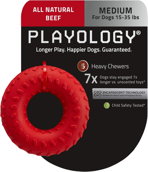 Playology Dual Layer Ring Toy for Medium Dogs (15 to 35lbs) - All-Natural Beef Scented Durable Chew