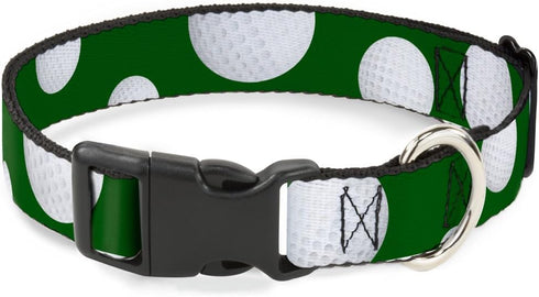 Buckle-Down Plastic Clip Collar - Golf Balls Scattered Green/White, 1" Wide, Fits 9-15" Neck, Small