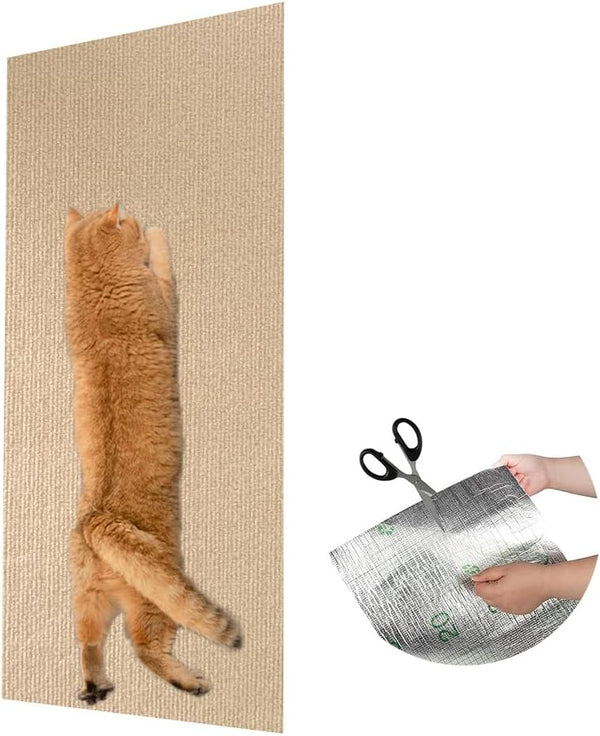 NATUYA Cat Scratcher Mat, 39.4"x15.8", Trimmable Cat Carpet Replacement for Cat Tree Shelves, Khaki