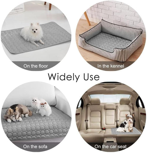 Pet Cooling Mat for Dog Puppy Cat, Washable Cooling Pad, Reusable Ice Silk Self Cooling Mat for Pet Beds, Large, GREY