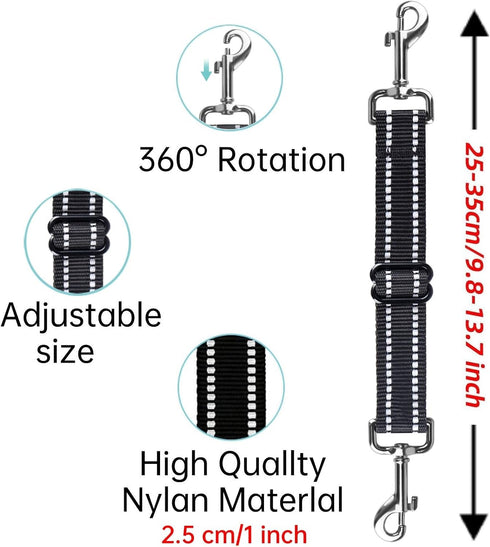 Dog Safety Clip 2pcs, Prong Collar Backup Clips with Dual Metal Clasps, Adjustable Reflective Nylon Harness to Collar