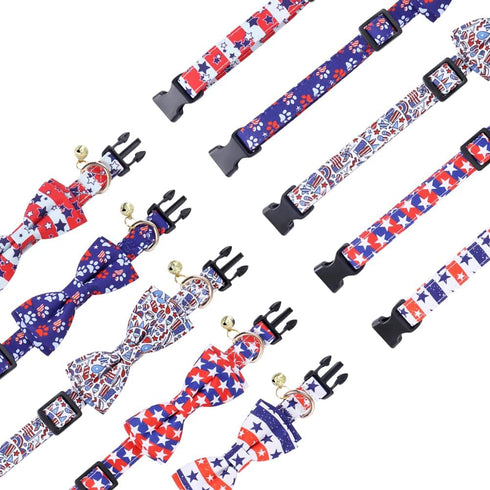 American Flag Dog Collar with Removable Bow Tie - Adjustable Patriotic 4th of July Pet Collar for Small Dogs