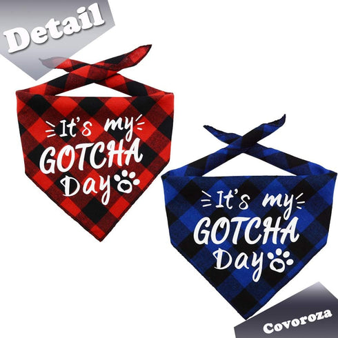 2 Pack It’s My Gotcha Day Print Dog Birthday Bandana - Red and Blue Scarf Bibs Accessories for Pet Birthday Gift