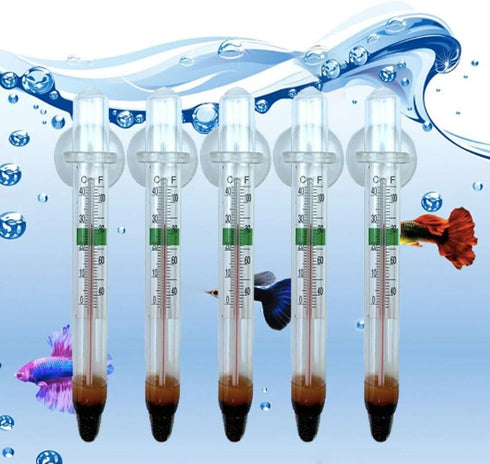 UCCKEYI 5-Pack Floating Glass Aquarium Thermometer with Suction Cup Fish Tank Aquarium Thermometer Safe for Freshwater